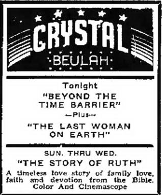 Crystal Theatre - Sept 24 1960 Ad